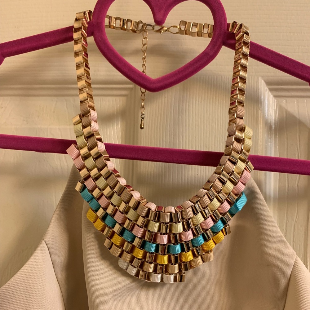 Beige halter dress w/ attached adjustable necklace - Picture 3 of 8